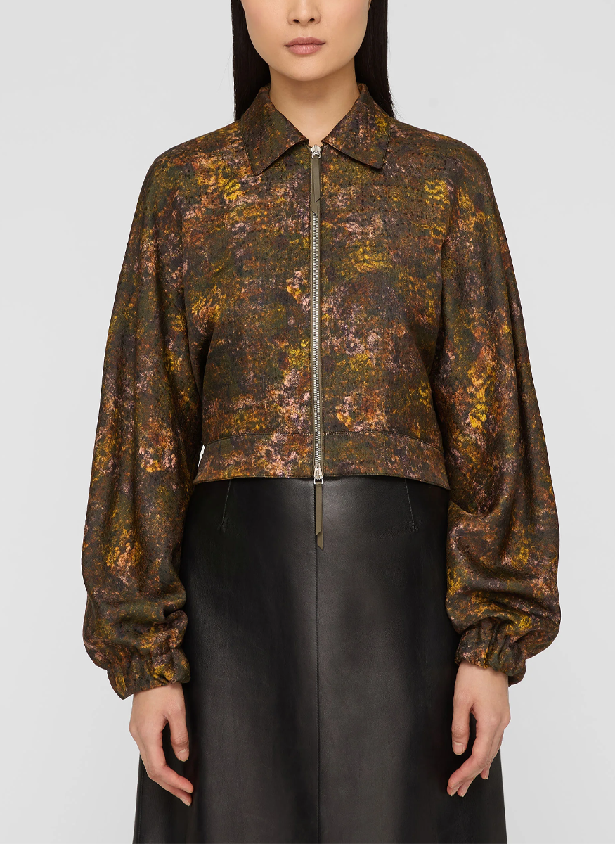 Impression Print Silk-Wool Bomber Jacket - Lafayette 148 New York
