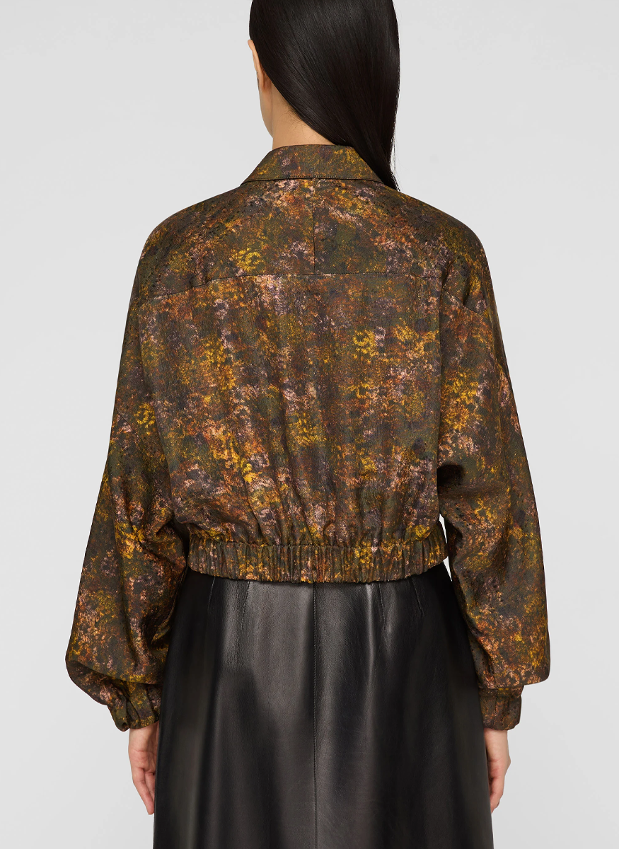 Impression Print Silk-Wool Bomber Jacket - Lafayette 148 New York