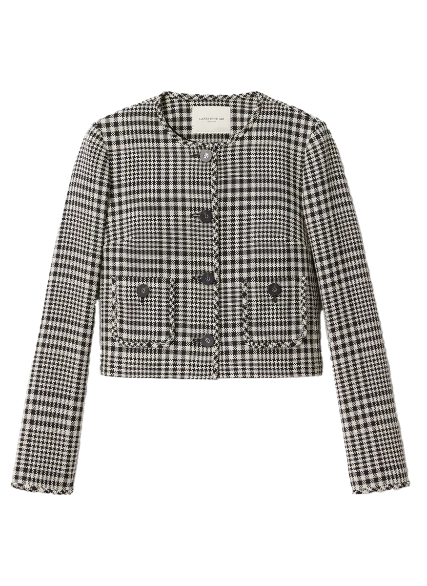 Grid Plaid Corded Cotton Patch Pocket Cropped Jacket