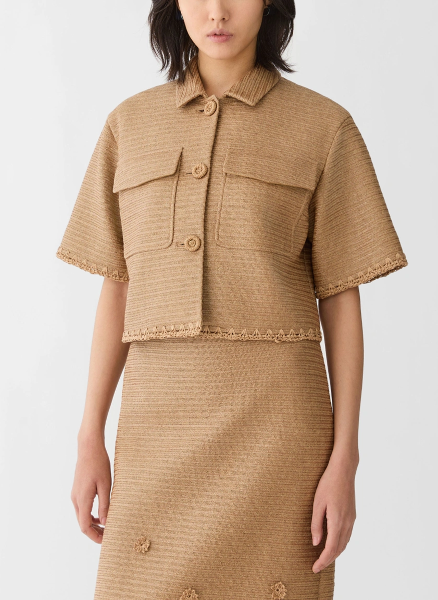 Raffia-Effect Floral Embellished Cropped Jacket - Lafayette 148 New York
