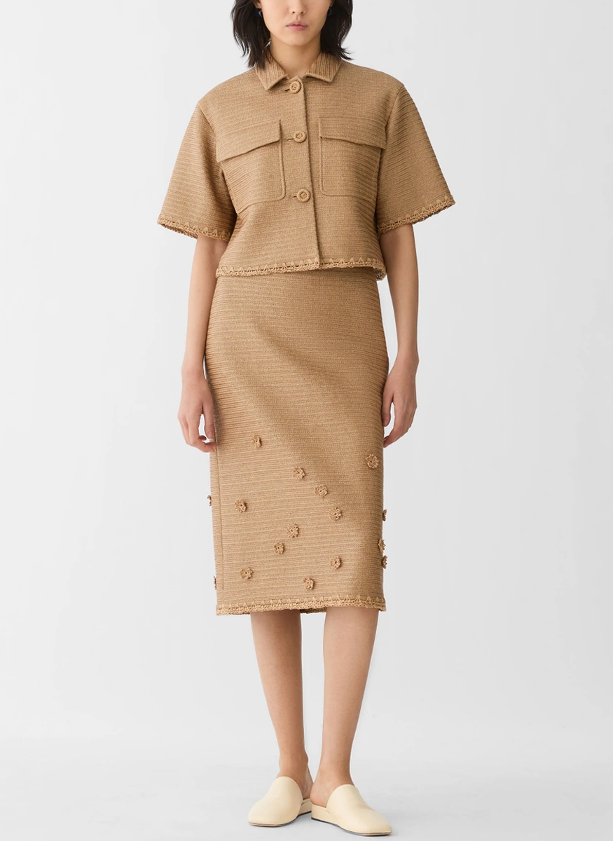Raffia-Effect Floral Embellished Cropped Jacket - Lafayette 148 New York