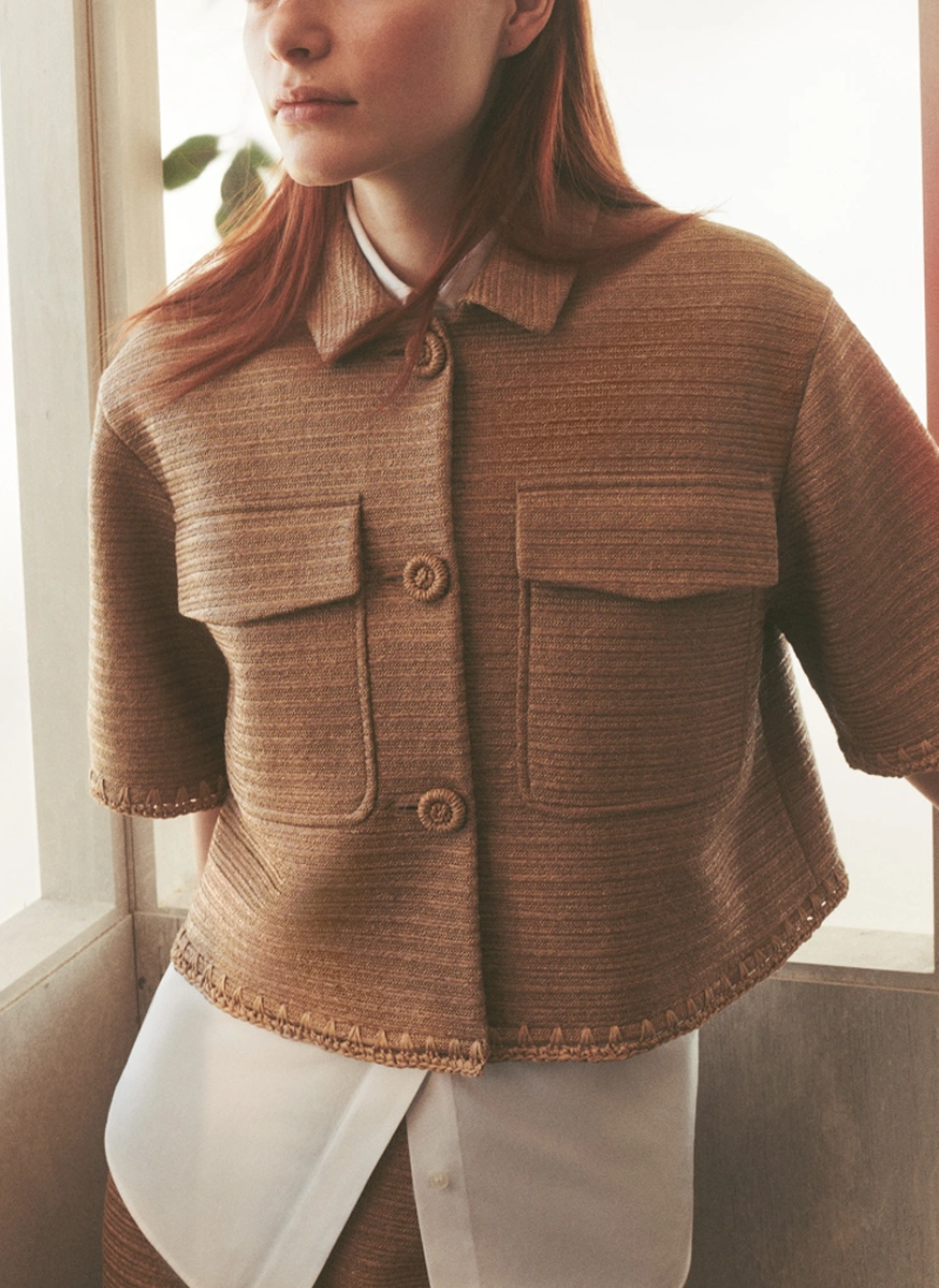 Raffia-Effect Floral Embellished Cropped Jacket - Lafayette 148 New York