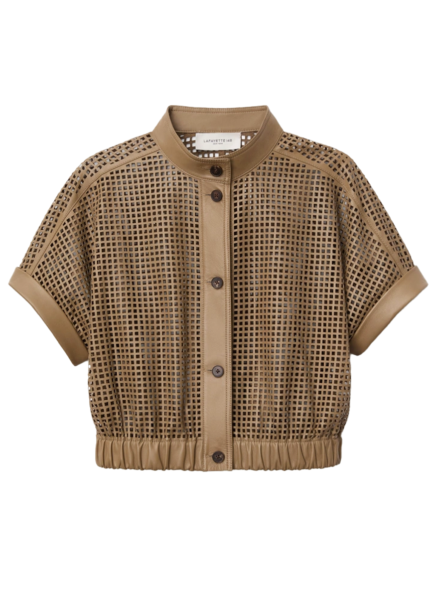 Laser Cut Grid Nappa Leather Jacket - Lafayette 148 New York