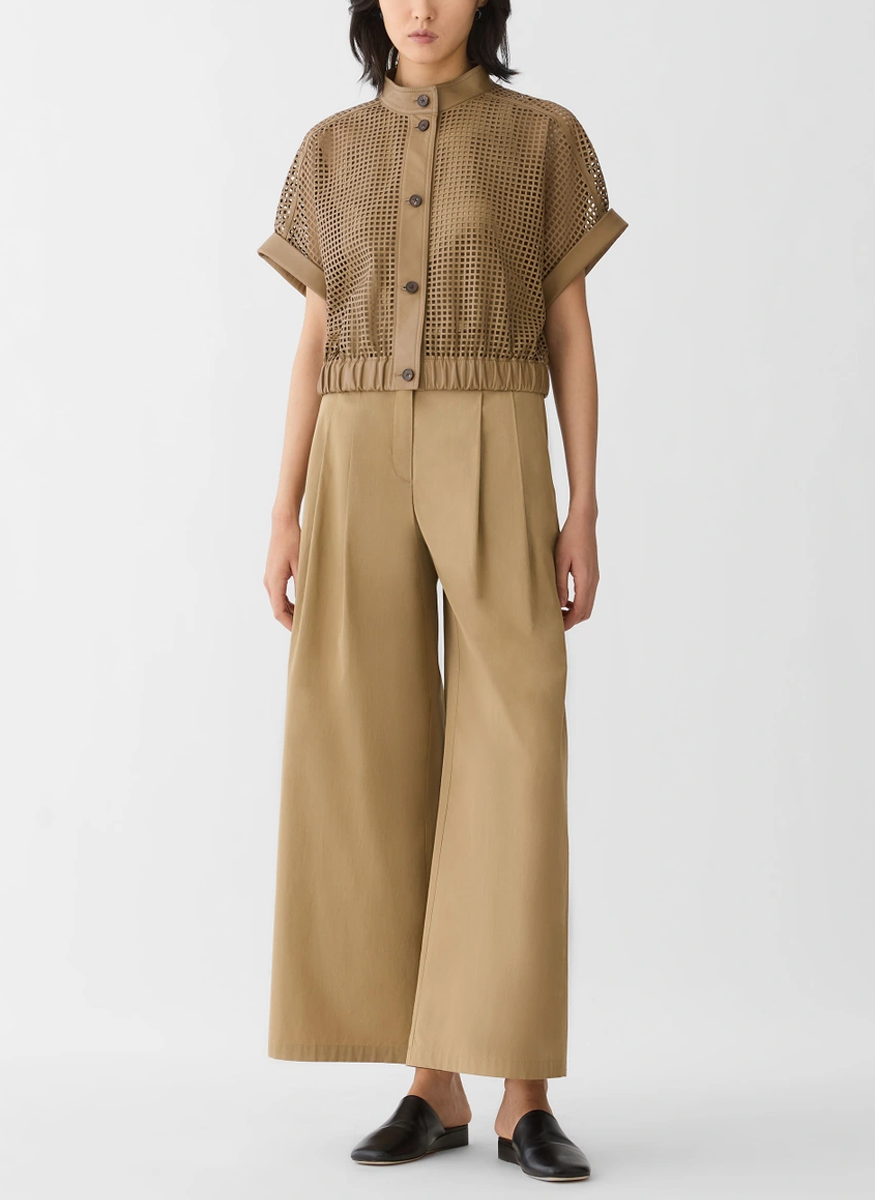 Laser Cut Grid Nappa Leather Jacket - Lafayette 148 New York