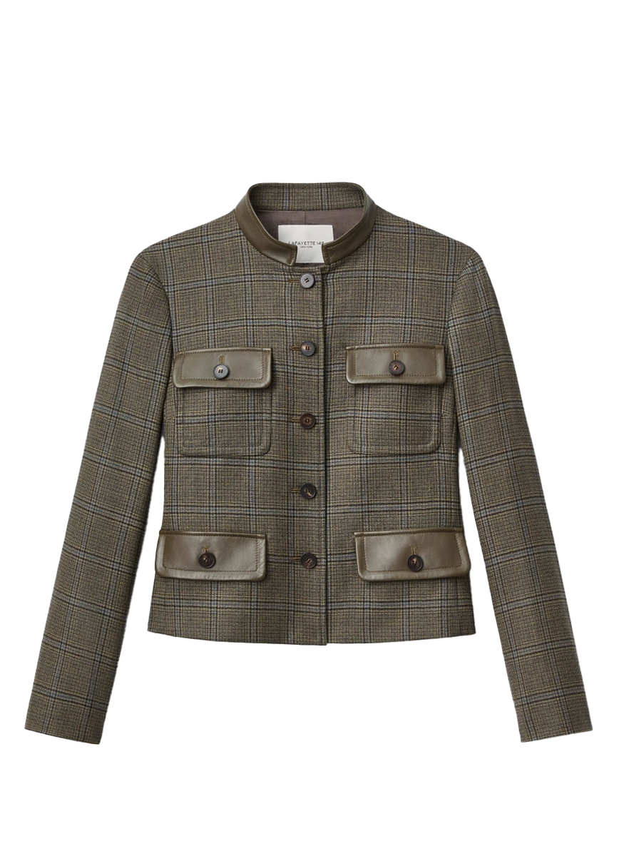 Wool Glen Plaid Cropped Jacket - Lafayette 148 New York