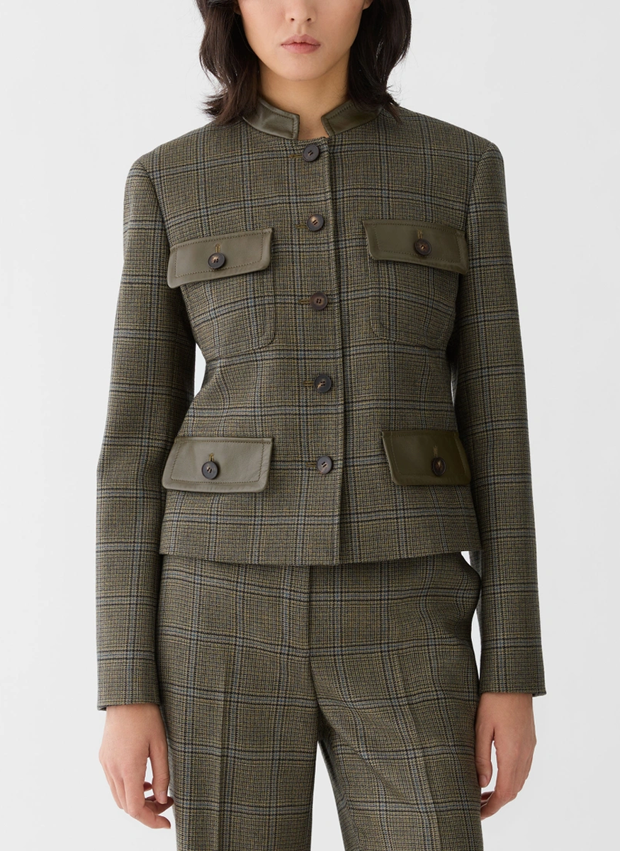 Wool Glen Plaid Cropped Jacket - Lafayette 148 New York