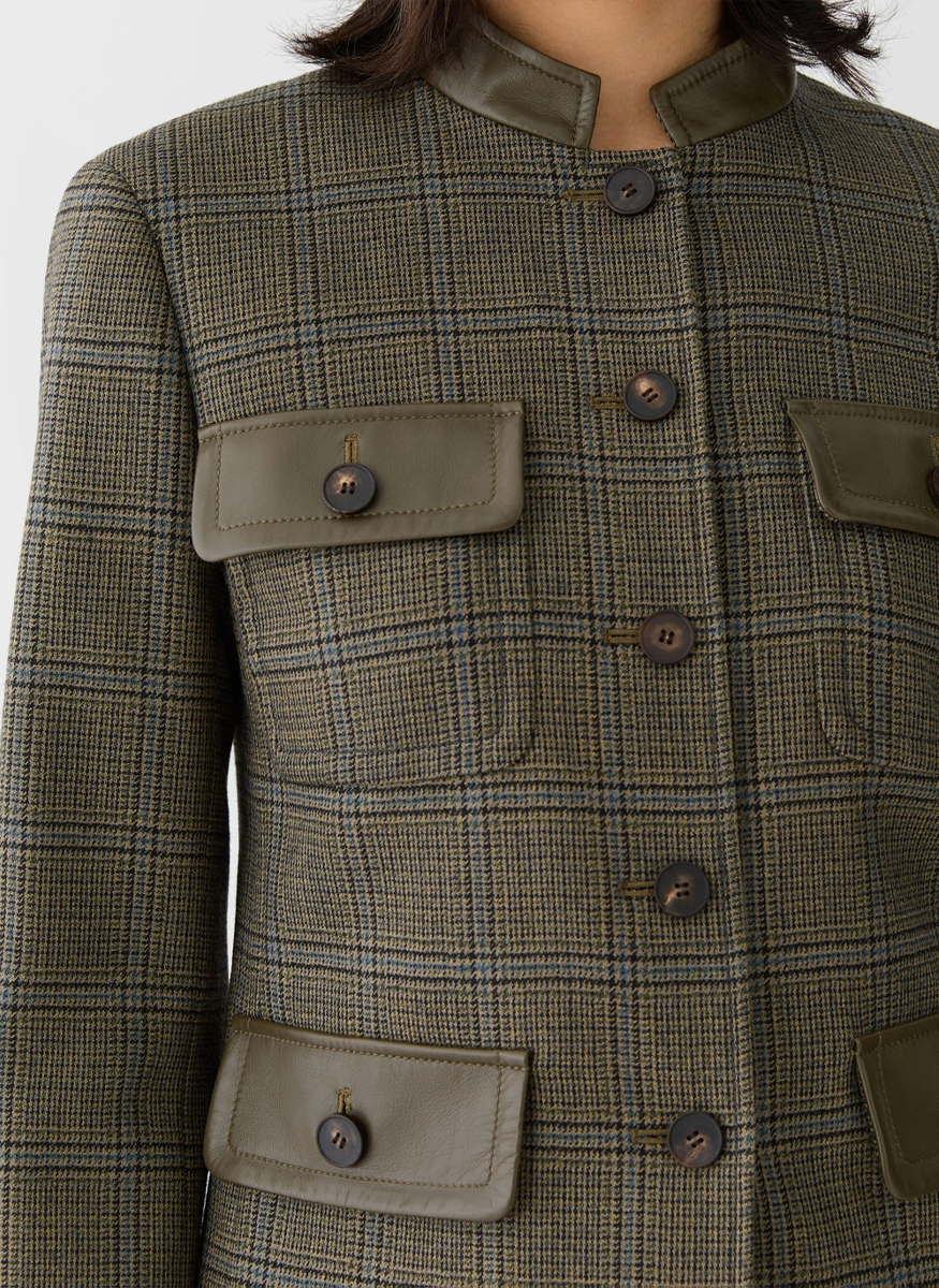 Wool Glen Plaid Cropped Jacket - Lafayette 148 New York