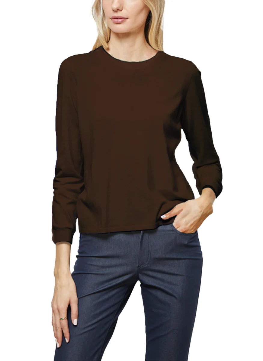 Superfine Light Weight Crew Sweater in Chocolate - Rani Arabella