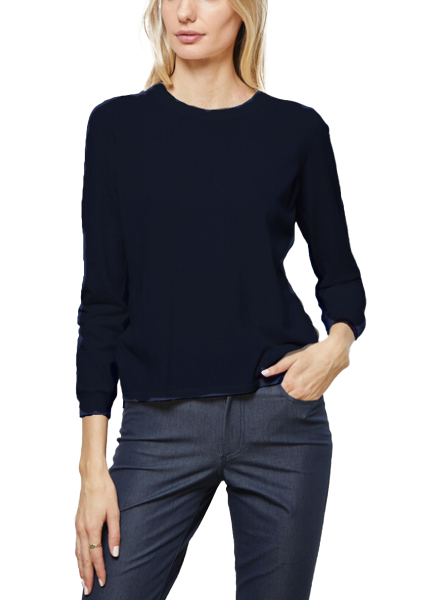 Superfine Light Weight Crew Sweater in Navy - Rani Arabella
