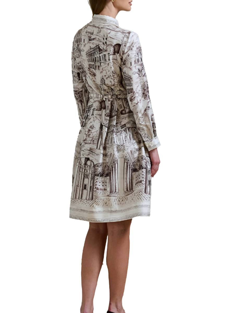 Silk Shirt Dress with Belt in Lake Como Print - Rani Arabella