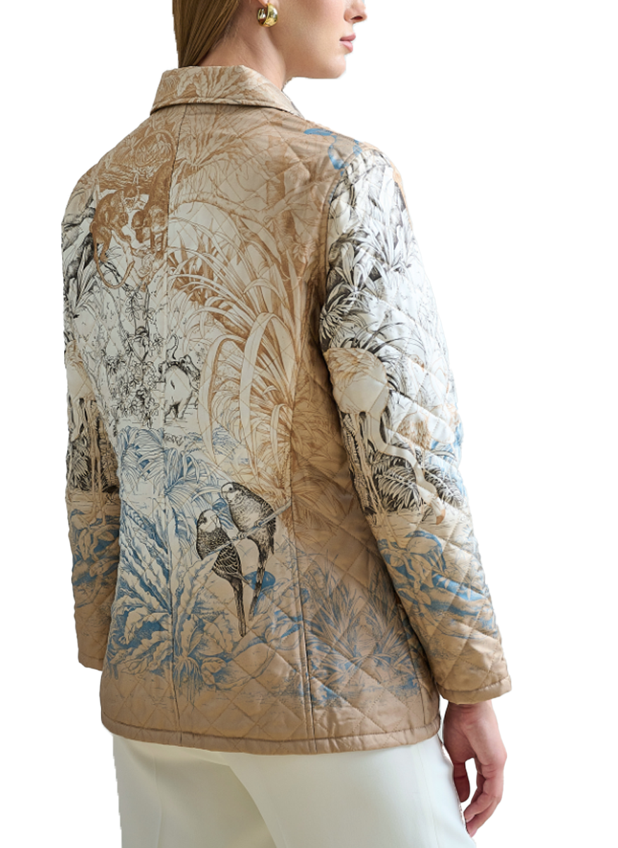 Silk Printed Quilted Jacket in Safari