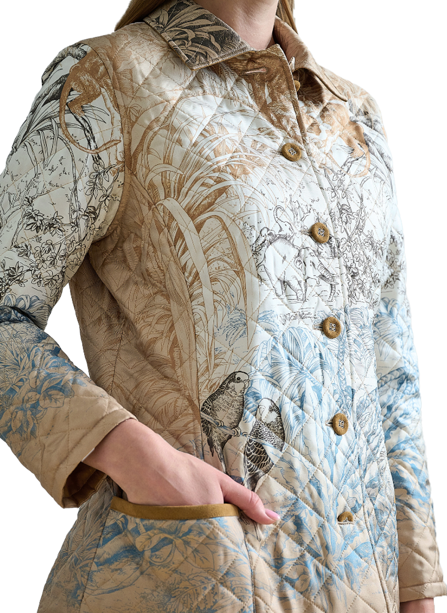 Silk Printed Quilted Jacket in Safari - Rani Arabella