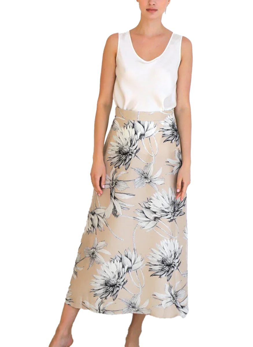 Long Dahlia Silk Skirt With Slit - Rani Arabella