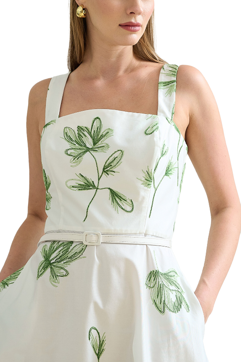 Cotton Midi Dress with Belt - Rani Arabella