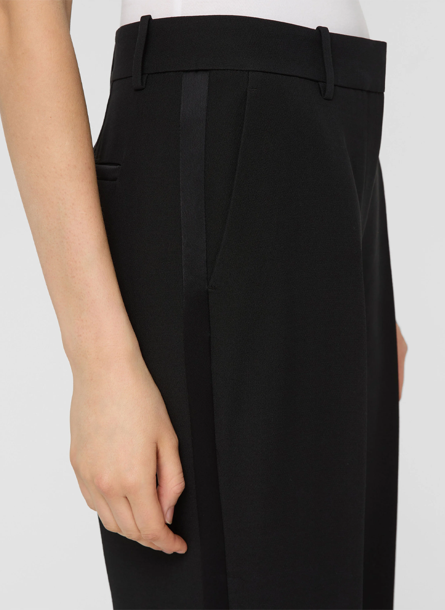Wool-Silk Crepe Gates Tuxedo Stripe Pant - Lafayette 148 New York