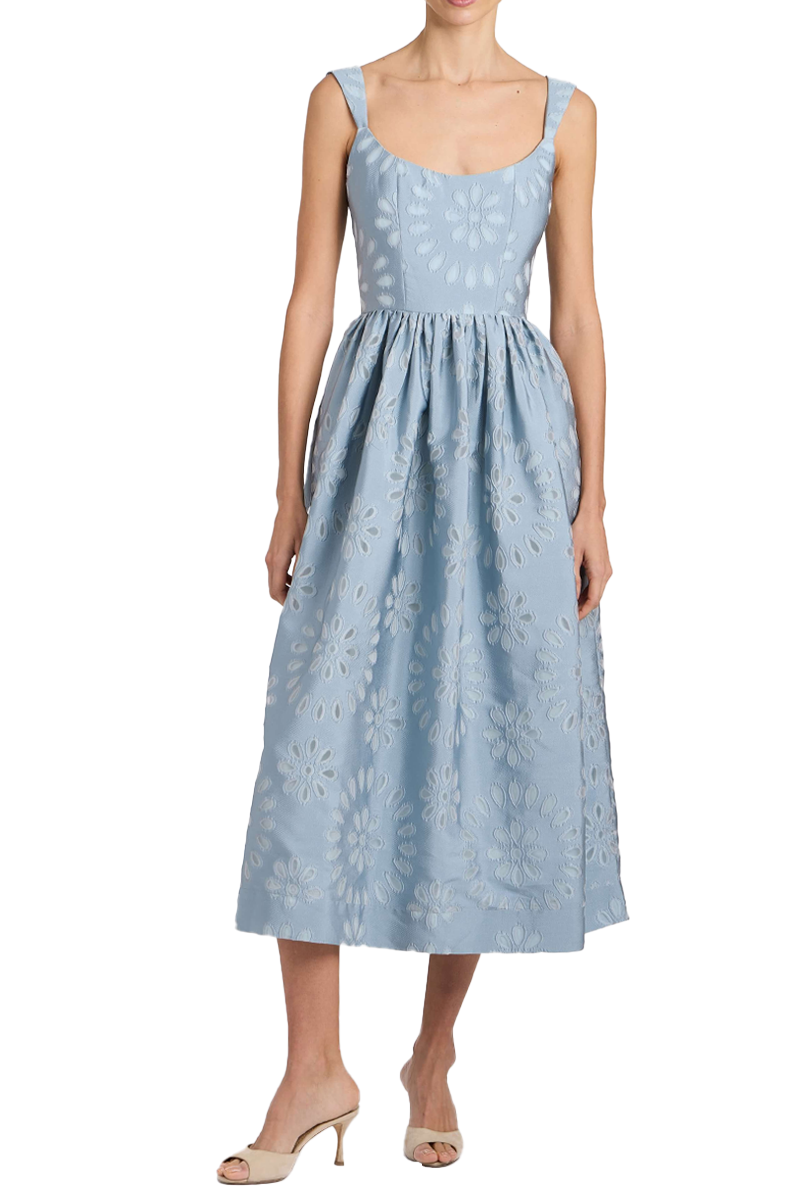 Apple Floral Organza Burnout Corset Midi Dress - Markarian