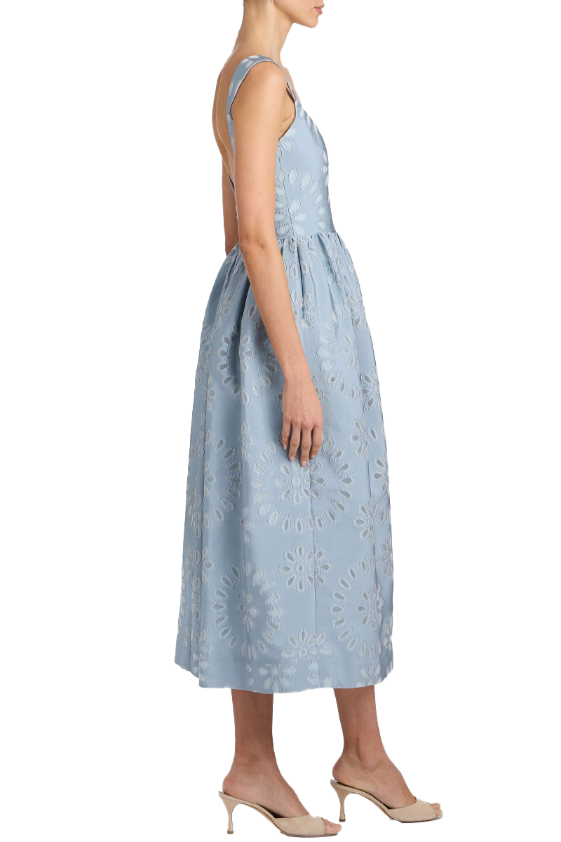 Apple Floral Organza Burnout Corset Midi Dress - Markarian