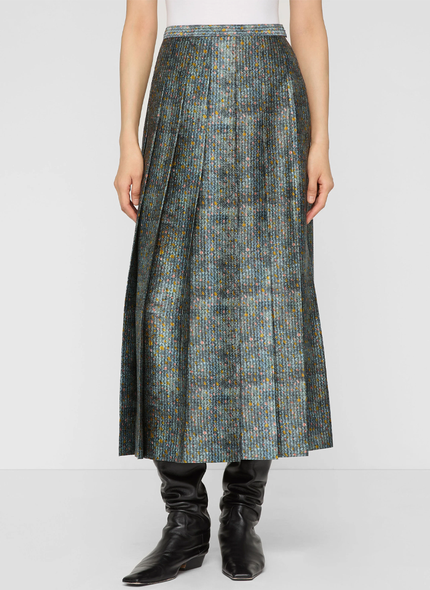 Textile Print Textured Silk Pleated Midi Skirt - Lafayette 148 New York