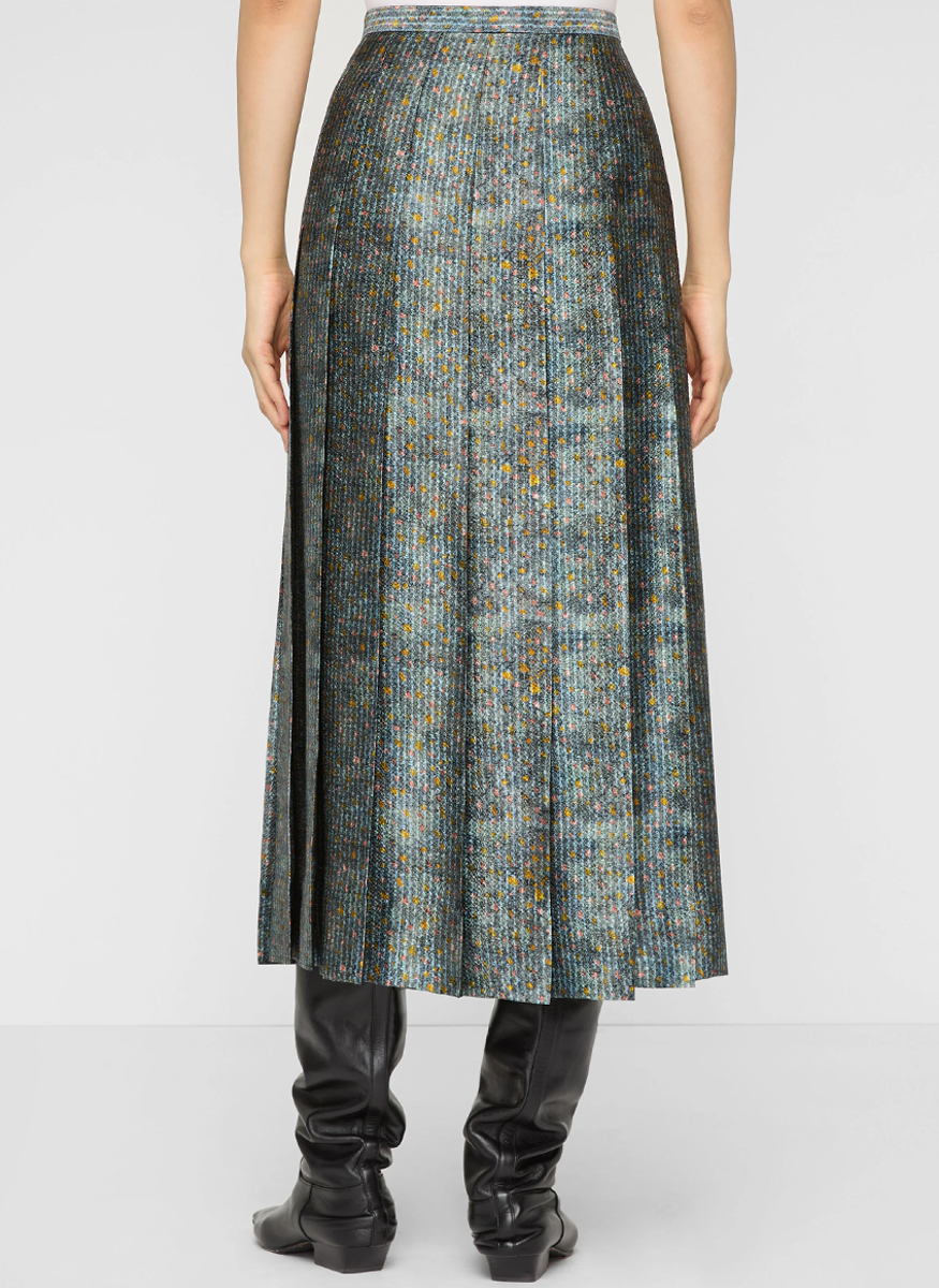 Textile Print Textured Silk Pleated Midi Skirt - Lafayette 148 New York