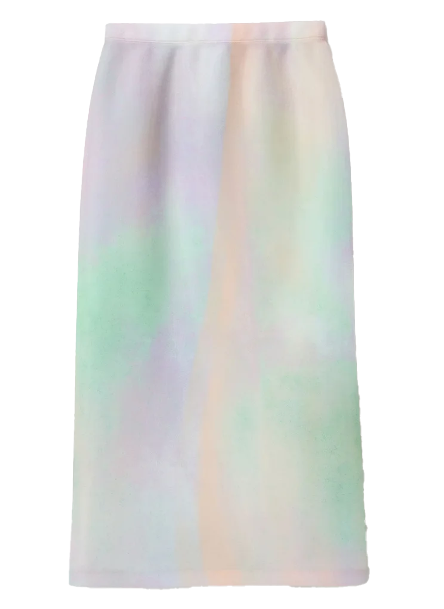 Aurora Print Neoprene Straight Midi Skirt