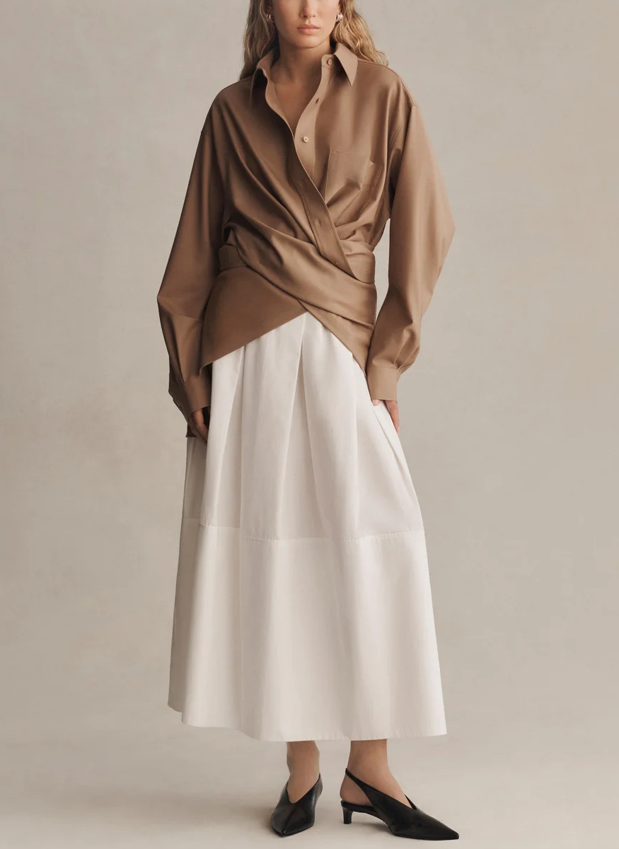 Organic Cotton Poplin A-Line Midi Skirt