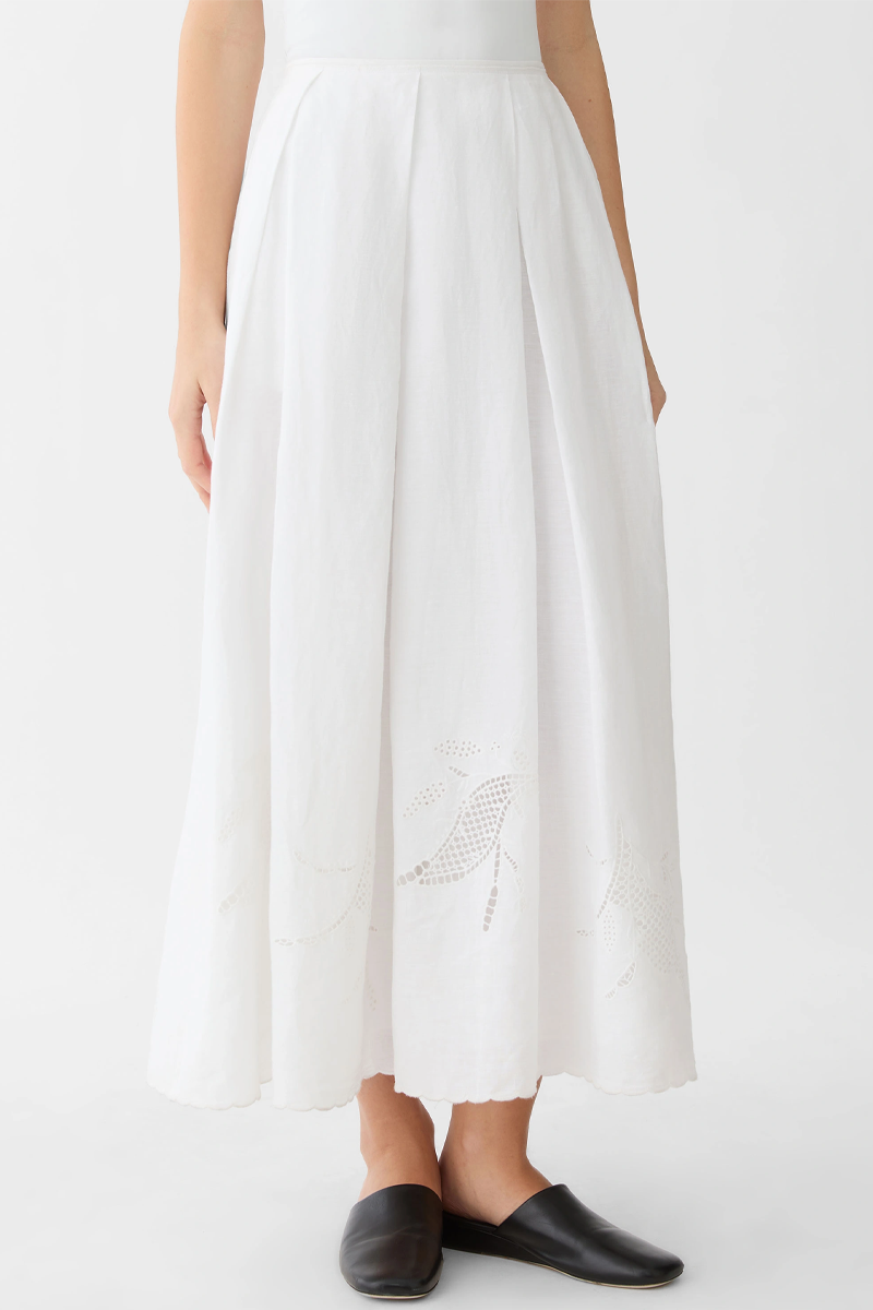 Organic Linen Embroidered Cutout Maxi Skirt - Lafayette 148 New York