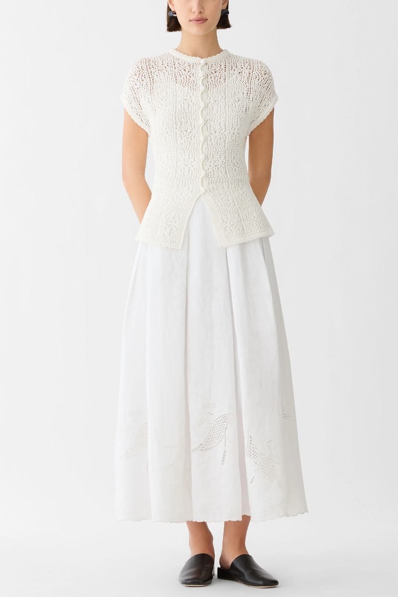 Organic Linen Embroidered Cutout Maxi Skirt - Lafayette 148 New York