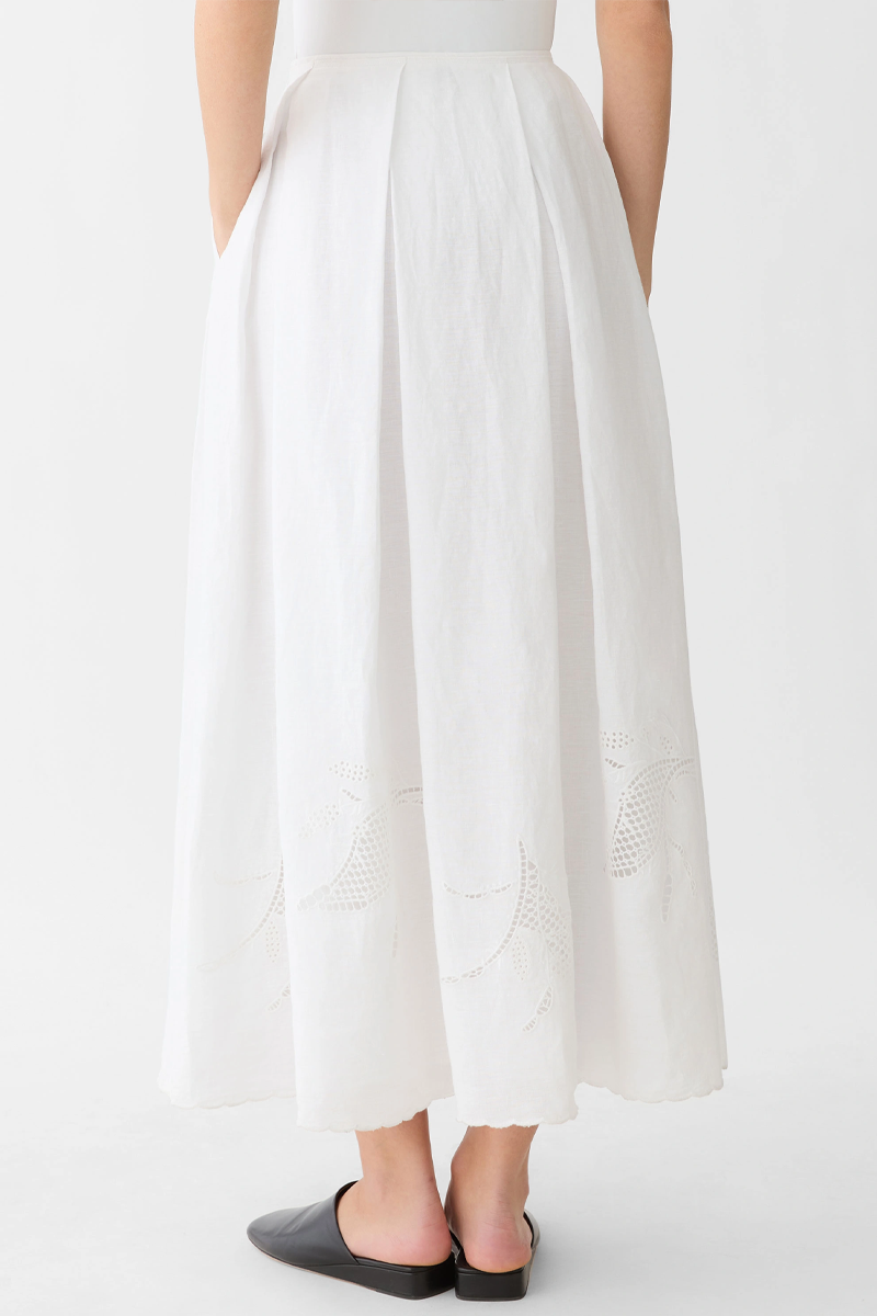 Organic Linen Embroidered Cutout Maxi Skirt - Lafayette 148 New York