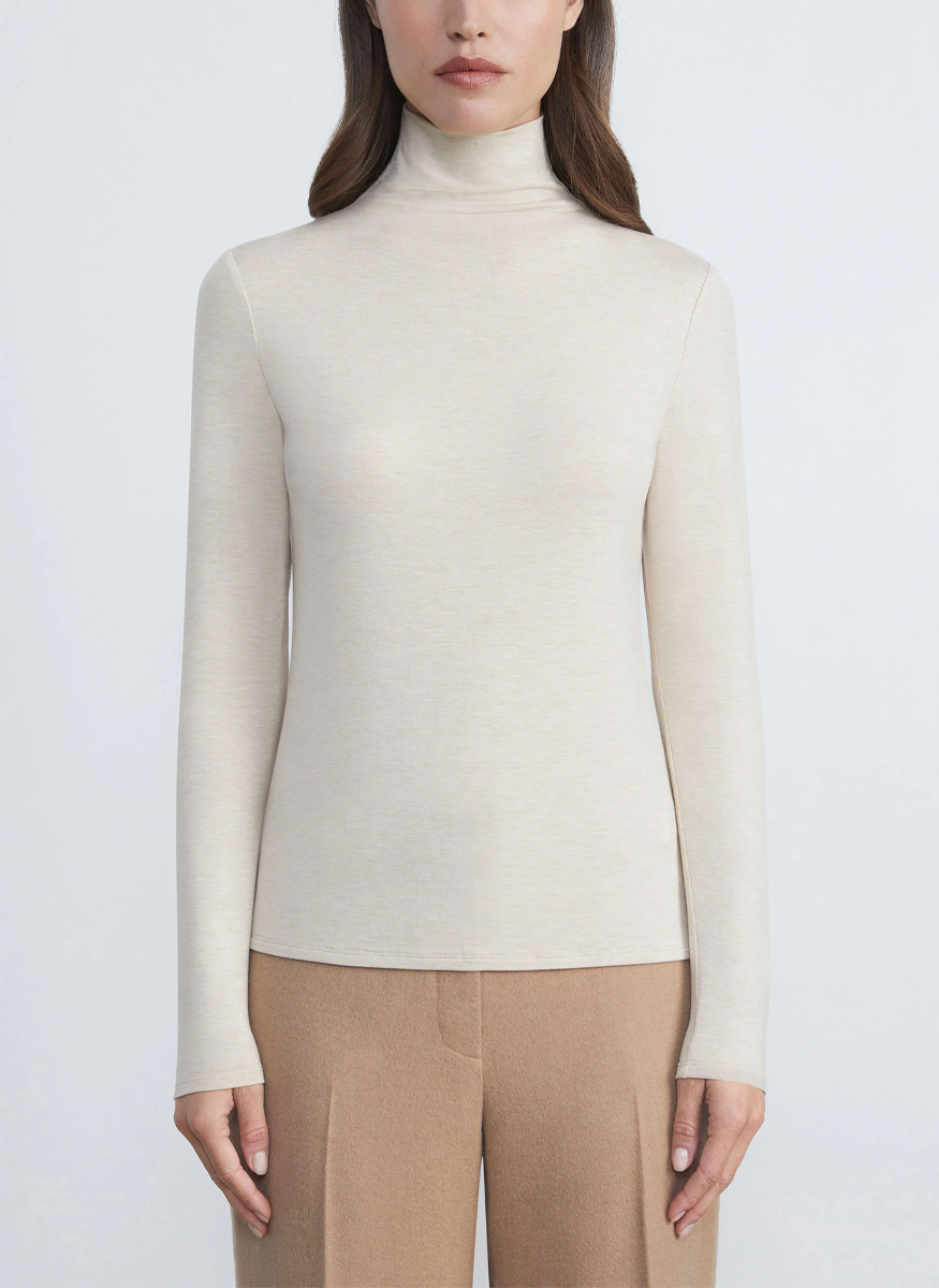 Nouveau Jersey Turtleneck in Palomino Melange - Lafayette 148 New York