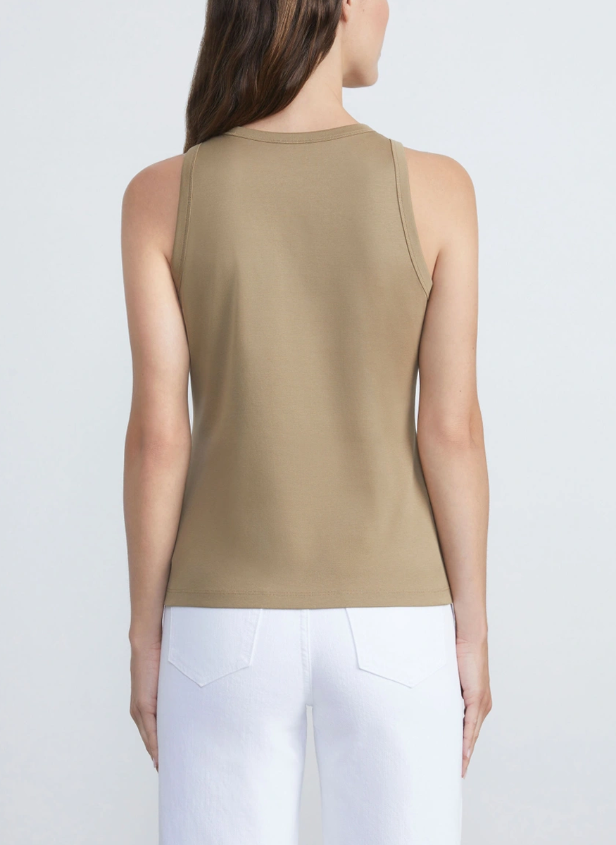 Cotton Rib Racerback Tank in Cadet Khaki - Lafayette 148 New York