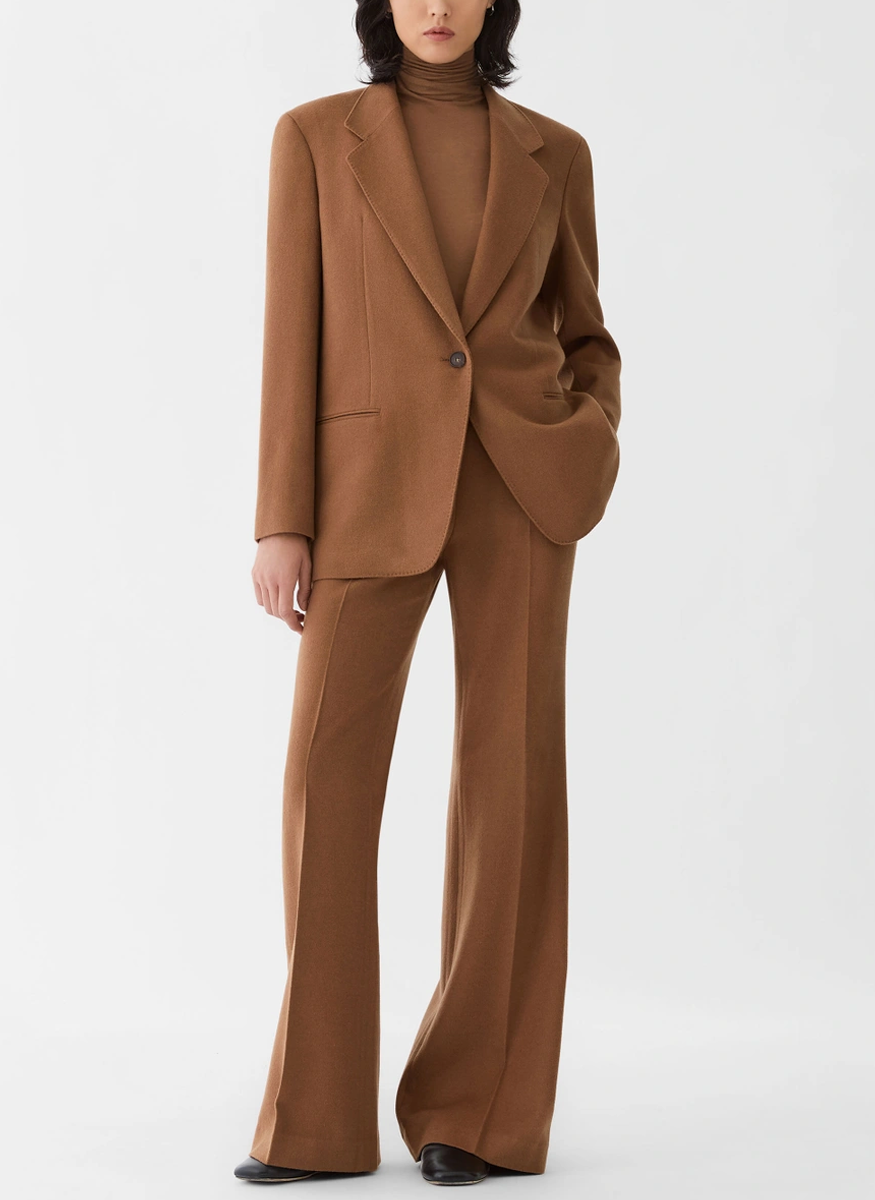 Viscose-Cashmere Jersey Elongated Fitted Turtleneck in Vicuna - Lafayette 148 New York