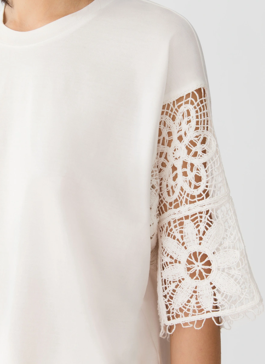 Cotton Jersey & Embroidered Lace Top - Lafayette 148 New York