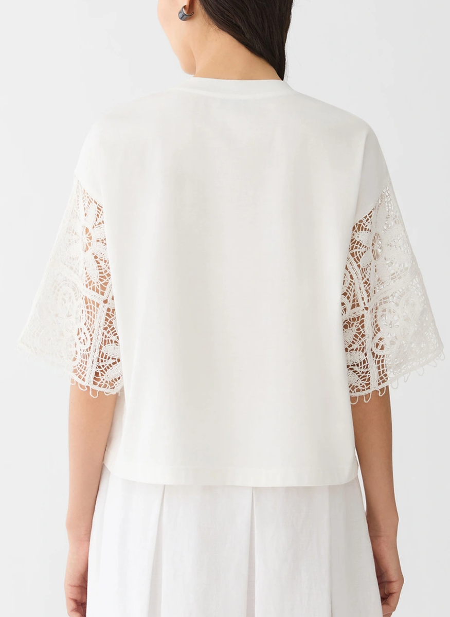 Cotton Jersey & Embroidered Lace Top - Lafayette 148 New York