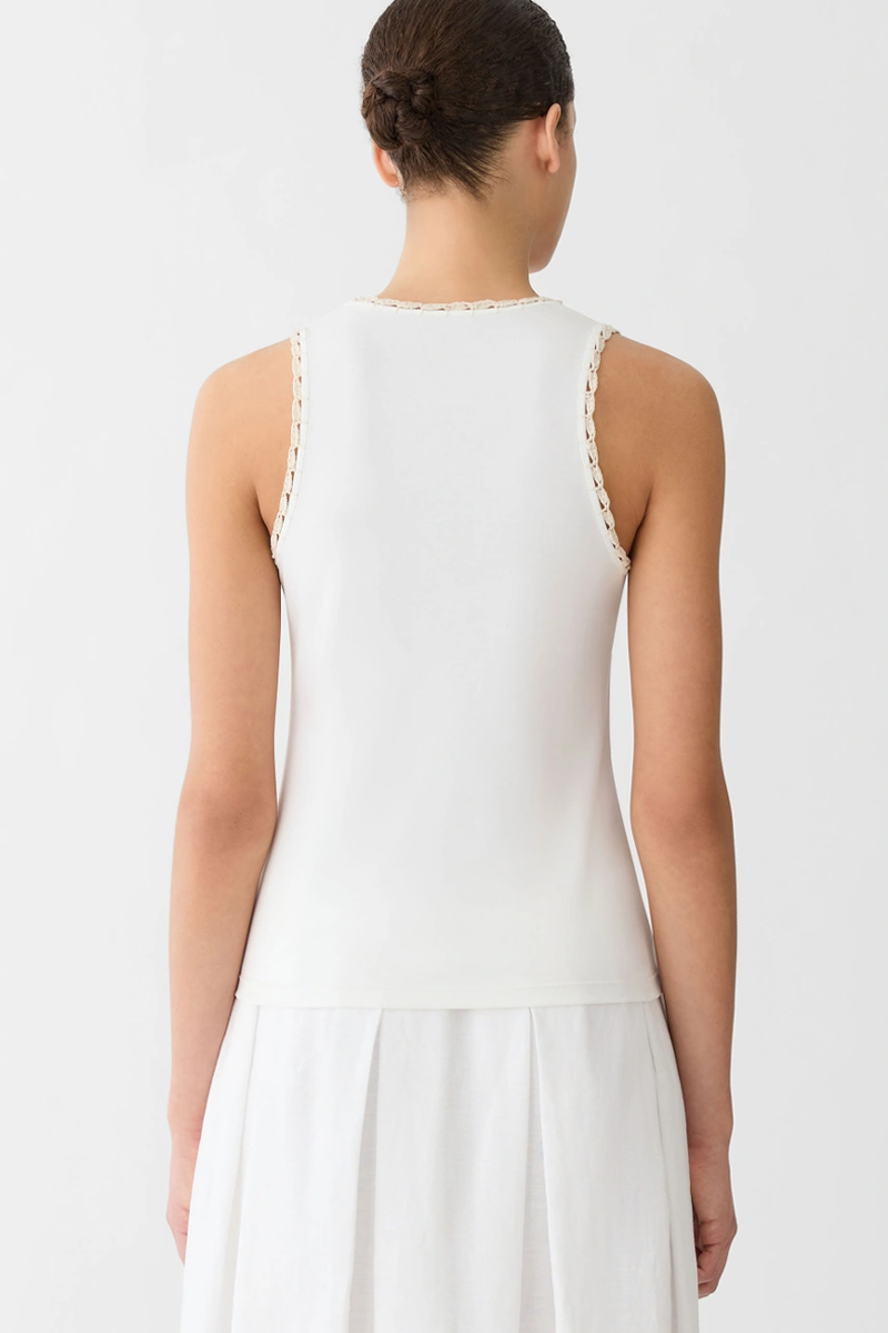 Cotton Rib Crochet Trim Tank - Lafayette 148 New York