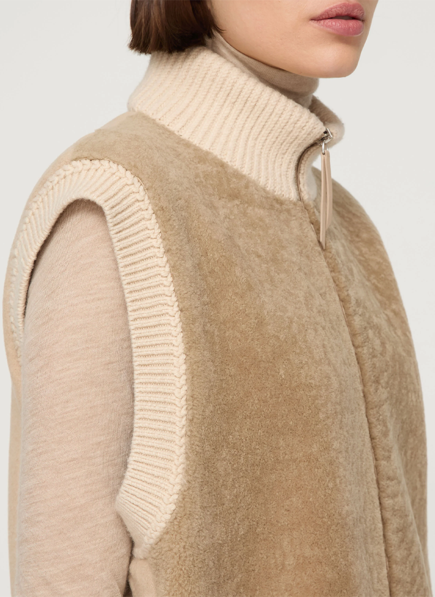 Shearling & Camel Hair Quilted Vest - Lafayette 148 New York
