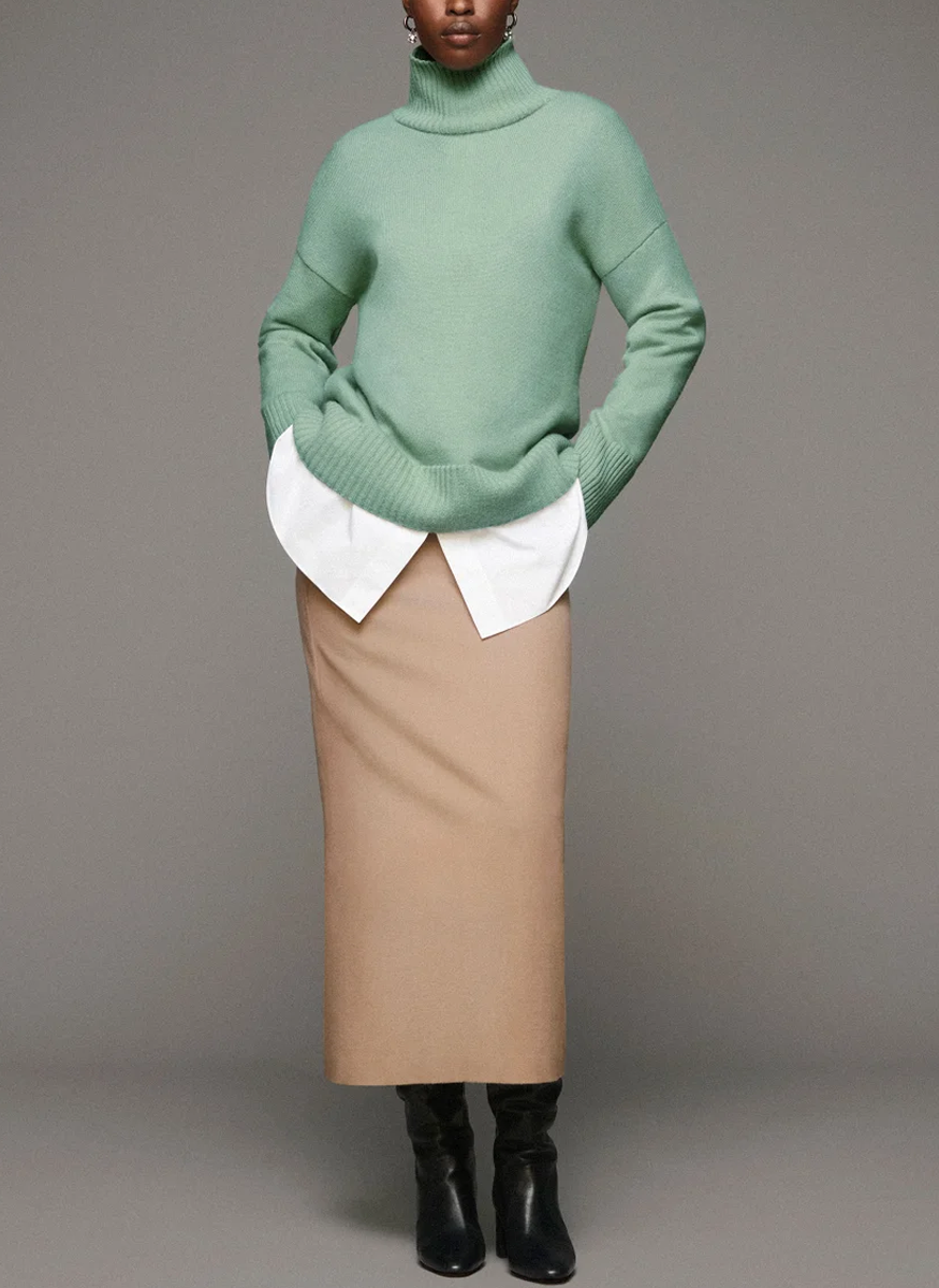 Cashmere Stand Collar Sweater in Aurora Green