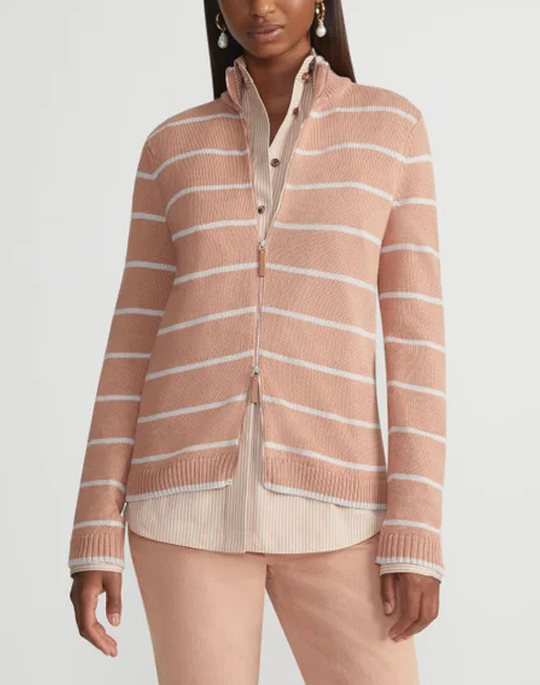 Striped Fitted Bomber in Blush Peach - Lafayette 148 New York