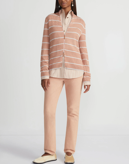 Striped Fitted Bomber in Blush Peach