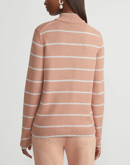 Striped Fitted Bomber in Blush Peach - Lafayette 148 New York