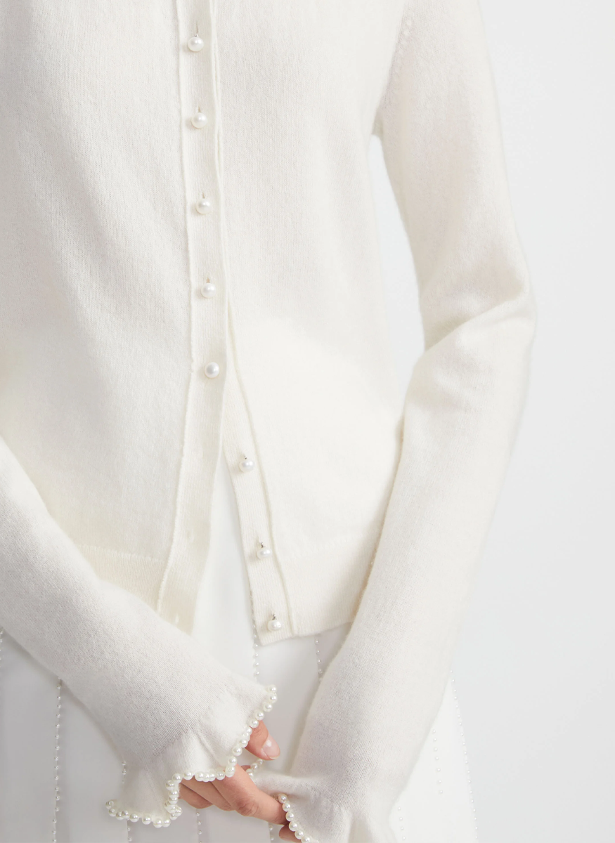 Hand-Beaded Pearlescent Trim Cardigan - Lafayette 148 New York