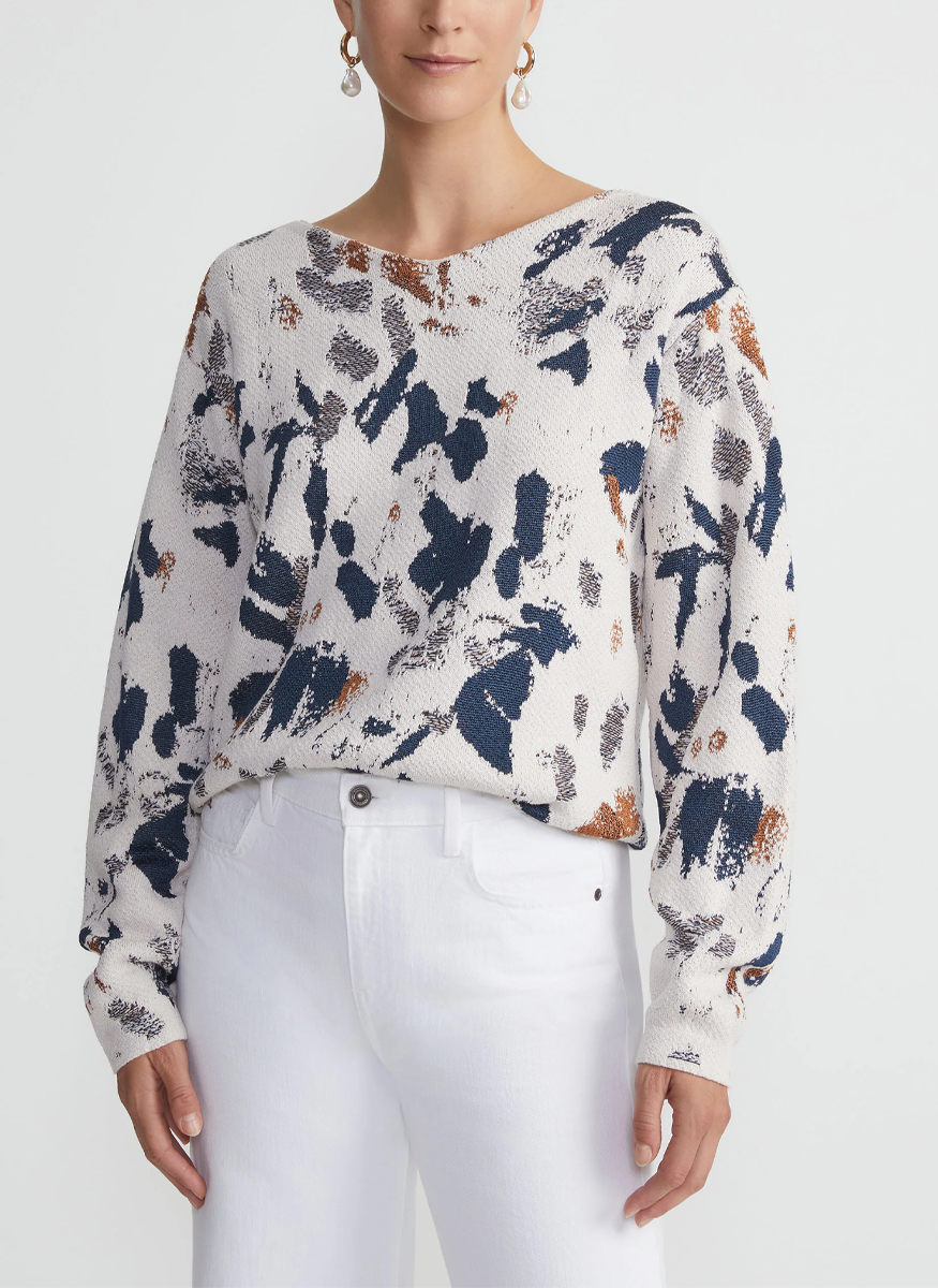 Iridescent Paint Splatter Jacquard V-Neck Sweater - Lafayette 148 New York