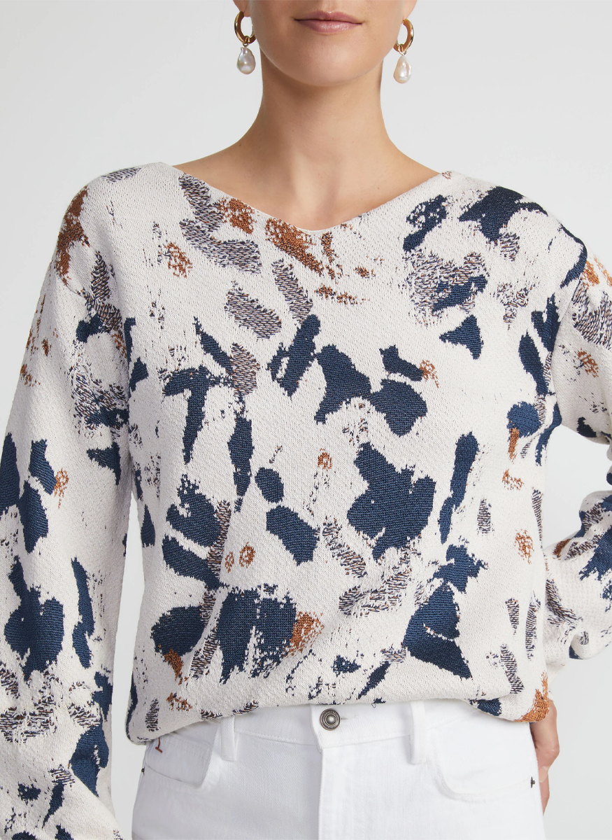 Iridescent Paint Splatter Jacquard V-Neck Sweater - Lafayette 148 New York