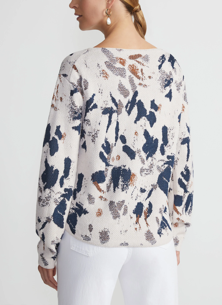 Iridescent Paint Splatter Jacquard V-Neck Sweater - Lafayette 148 New York