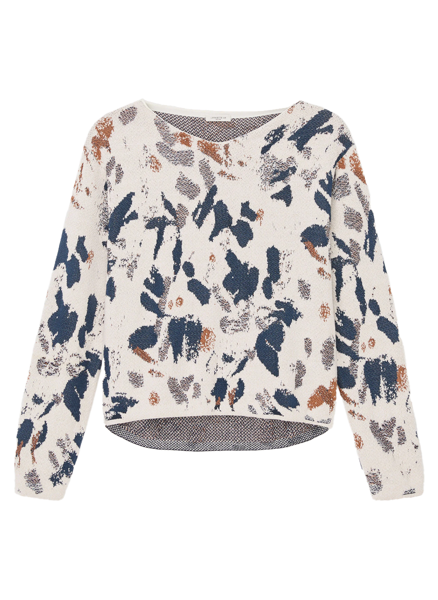 Iridescent Paint Splatter Jacquard V-Neck Sweater