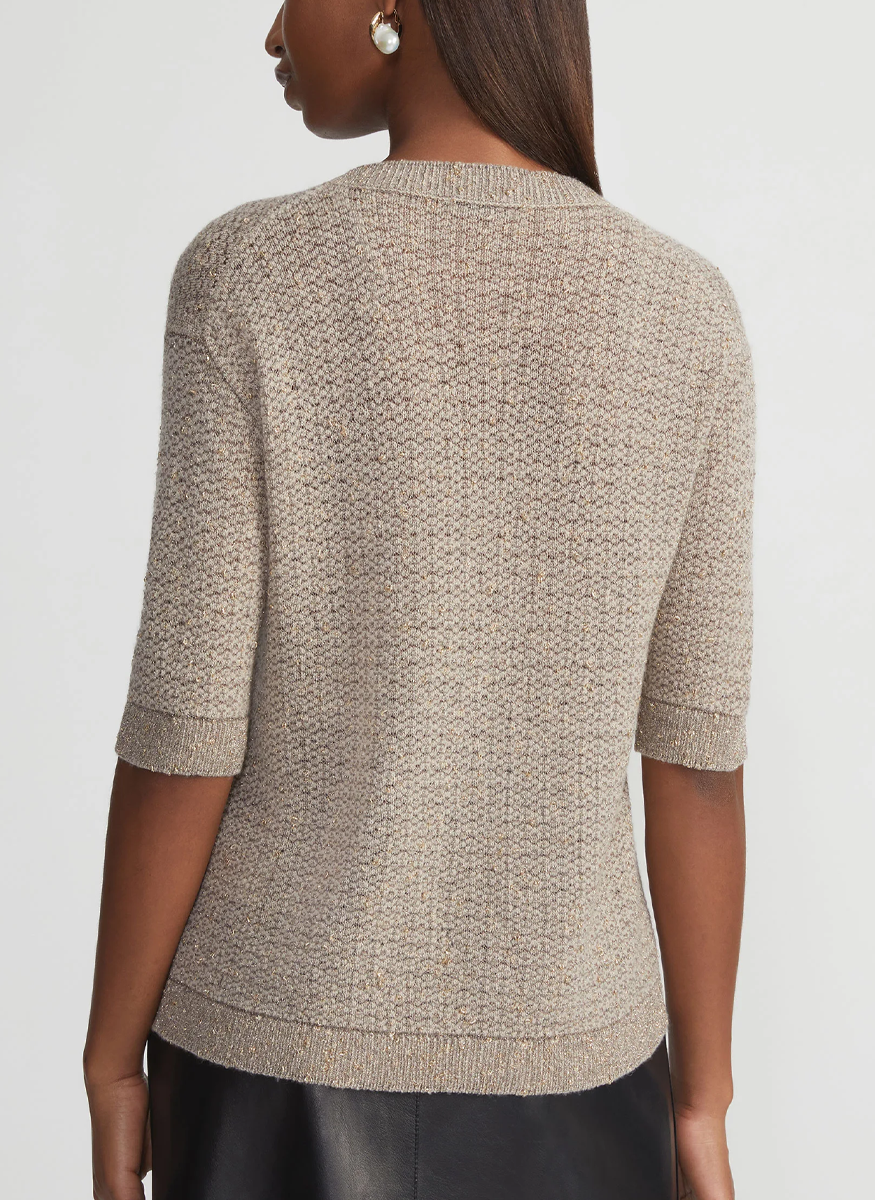 Metallic Flecked Lace Stitch Crewneck Sweater - Lafayette 148 New York