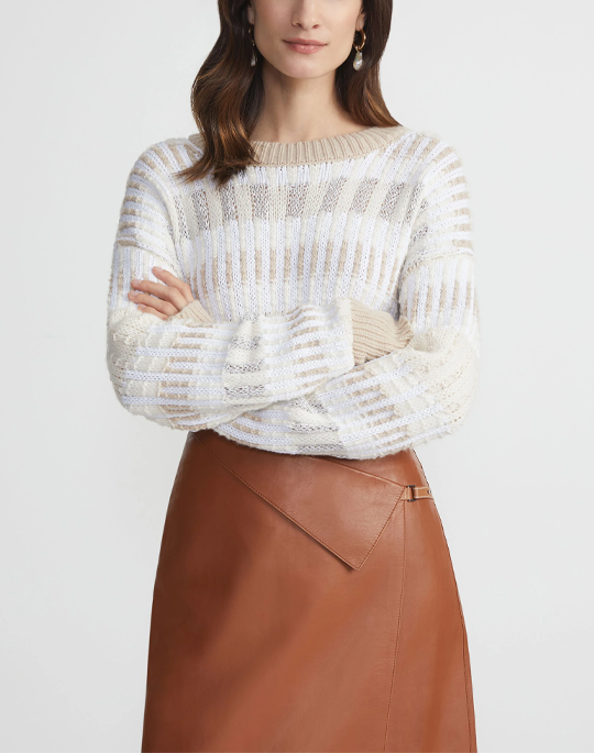 Stripe Mixed Stitch Sweater - Lafayette 148 New York