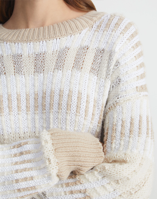 Stripe Mixed Stitch Sweater - Lafayette 148 New York