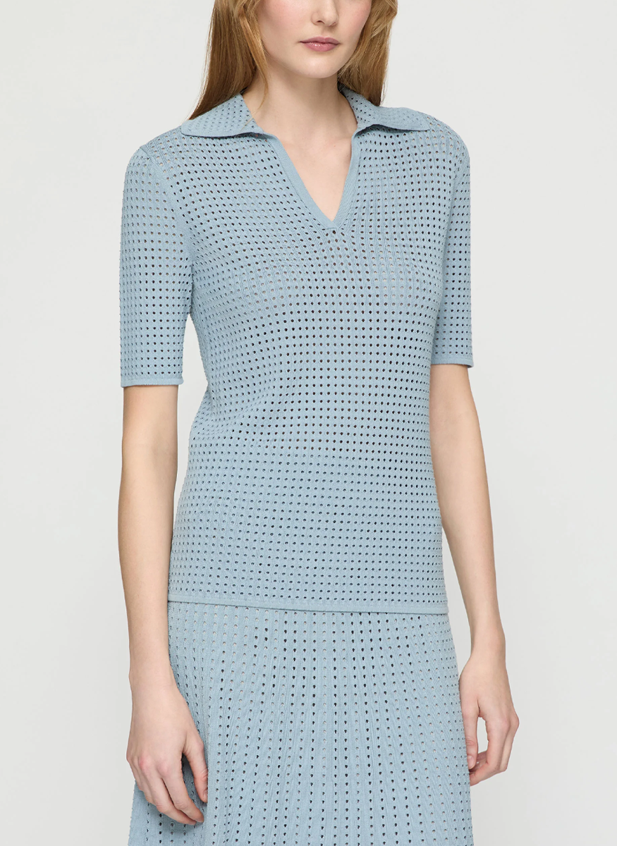 Pointelle Stitch Polo - Lafayette 148 New York