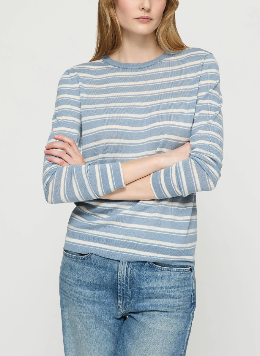 Stripe Fine Gauge Cashmere Crewneck Sweater - Lafayette 148 New York