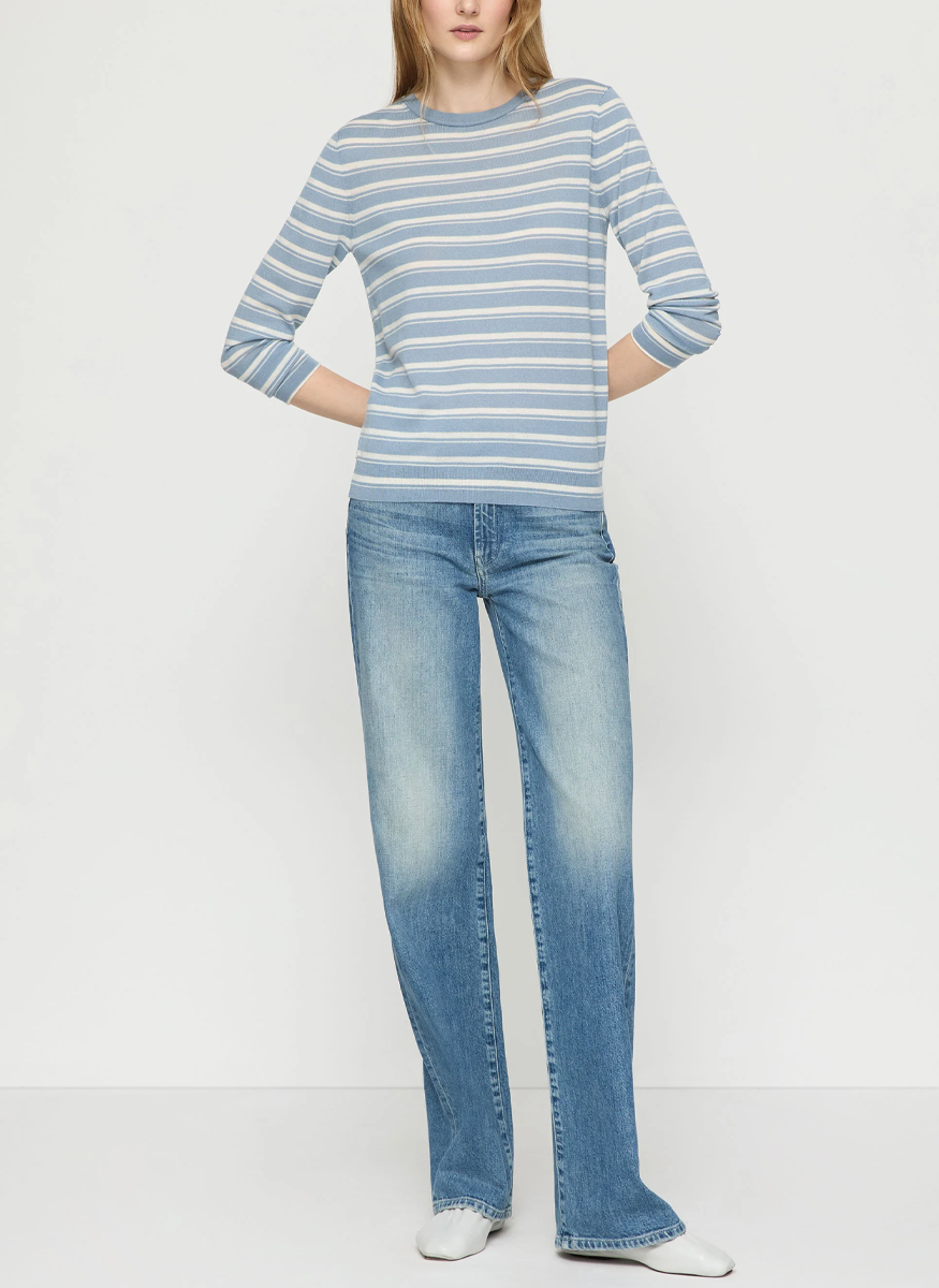 Stripe Fine Gauge Cashmere Crewneck Sweater